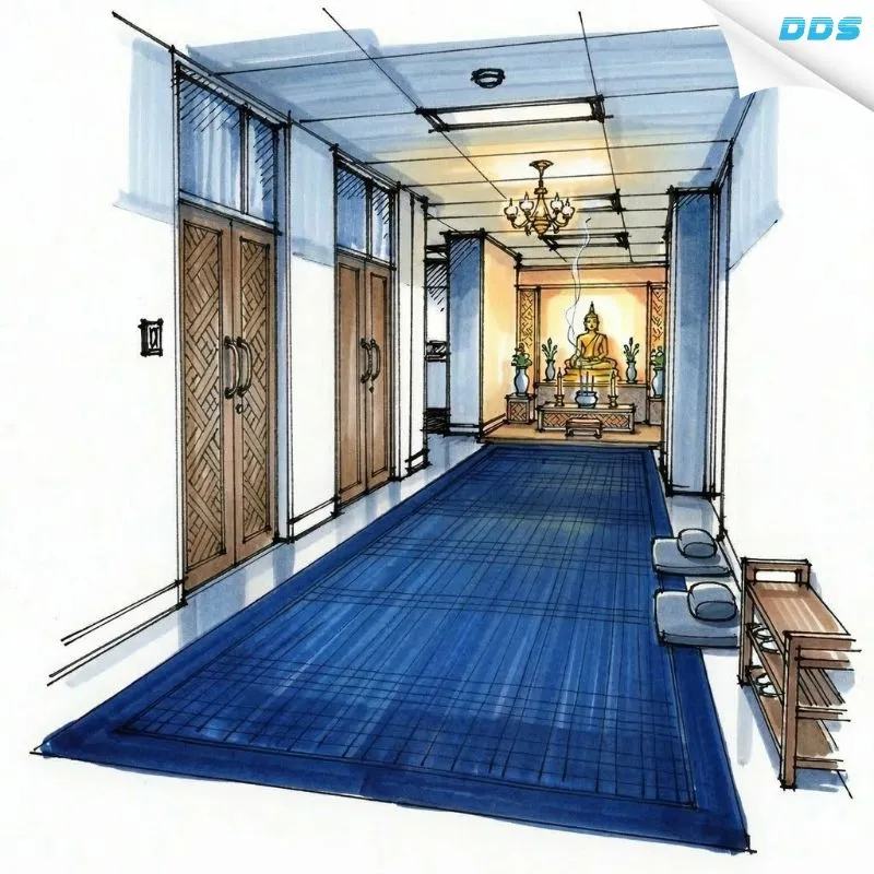 พรมสีน้ำเงินปูห้องพระ